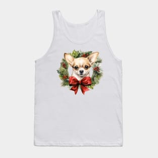 Christmas Chihuahua Dog Wreath Tank Top
